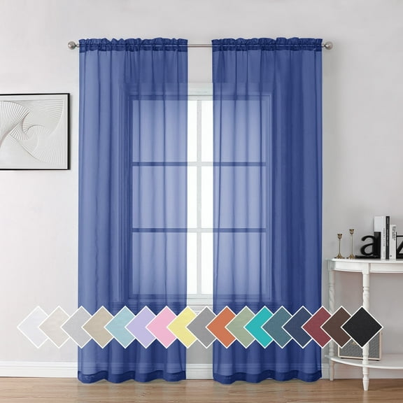OVZME Sheer Curtain Panels 84 inch length 2 Panels, Solid Voile Top Dual Rod Pockets Stylish Breathable Drapes Window Treatment for Kid's Room/Bedroom/Living Room, 42W x 84L inches, Royal Blue