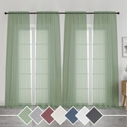OVZME Sheer Curtains 108 Inches Long 4 Panels, Natural Textured Light Glare Filtering Privacy Window Curtaind for Living Room Bedroom Dining, Sage Green, W 40 x L 108 in