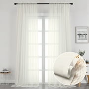 OVZME Sheer Curtains 120" Extra Long, 2 Pieces, Rod Pocket Top Soft Voile Texture Window Draperies Lightweight & Airy Panels for Living Room/Bedroom, 80" Wide Total, Each 40W x 120L inches, Ivory