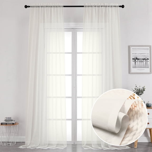 OVZME 42x120 Ivory Sheer Curtains 2 Pack, 120" Extra Long for Oversized Windows, Light Filtering Soft Voile Sheers for high-ceiling spaces, Each 42"Wx120"L, 10 Feet Length