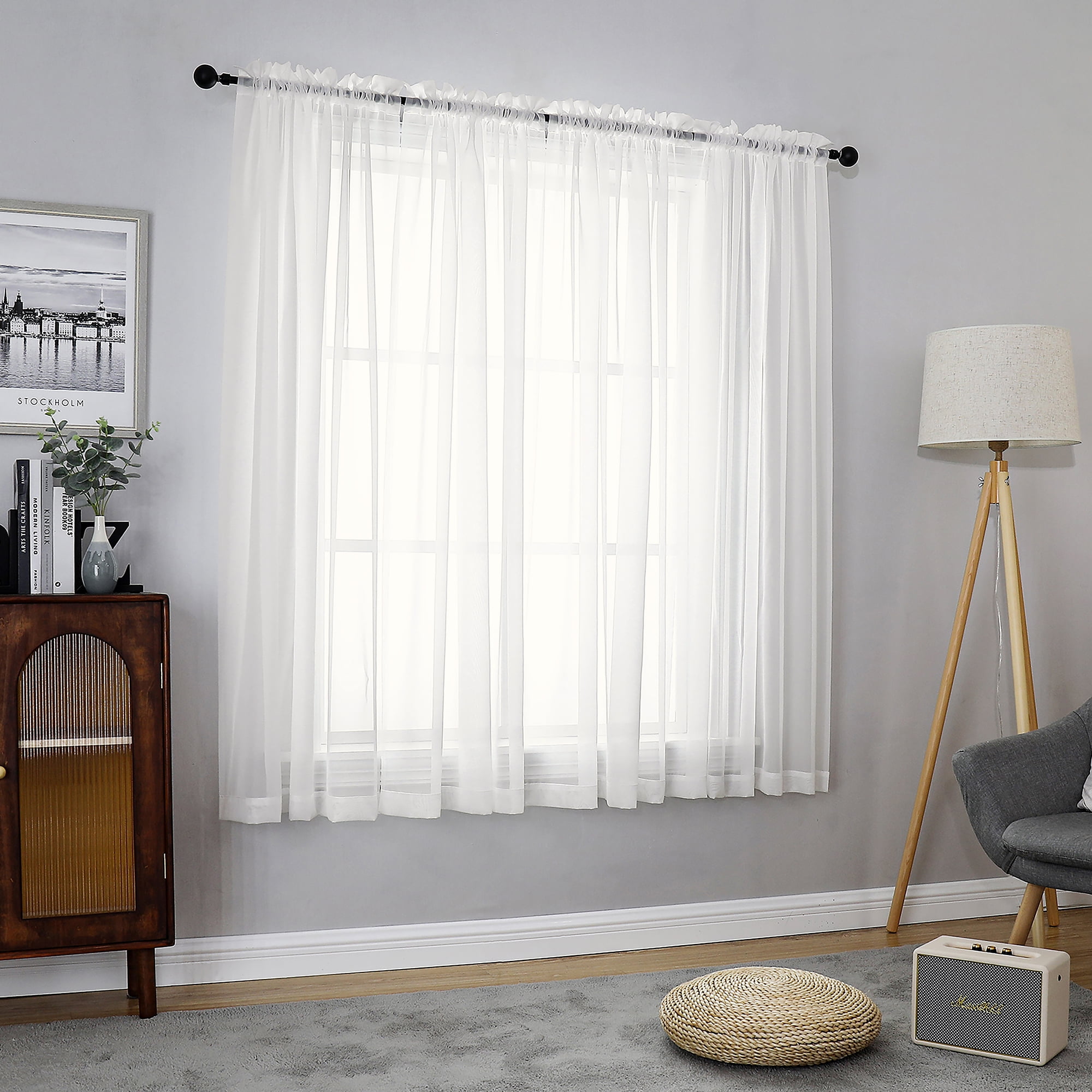 OVZME Sheer Curtains 4Panels, Short Window Curtain Drapes Semi ...