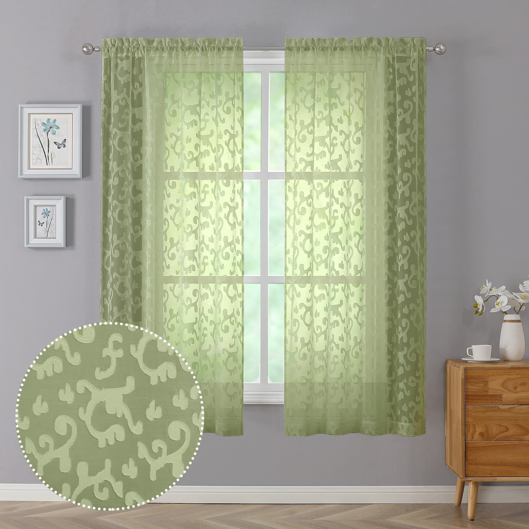 OVZME Sheer Curtains 63 Inches Long 2 Panels, Rod Pocket Solid Window