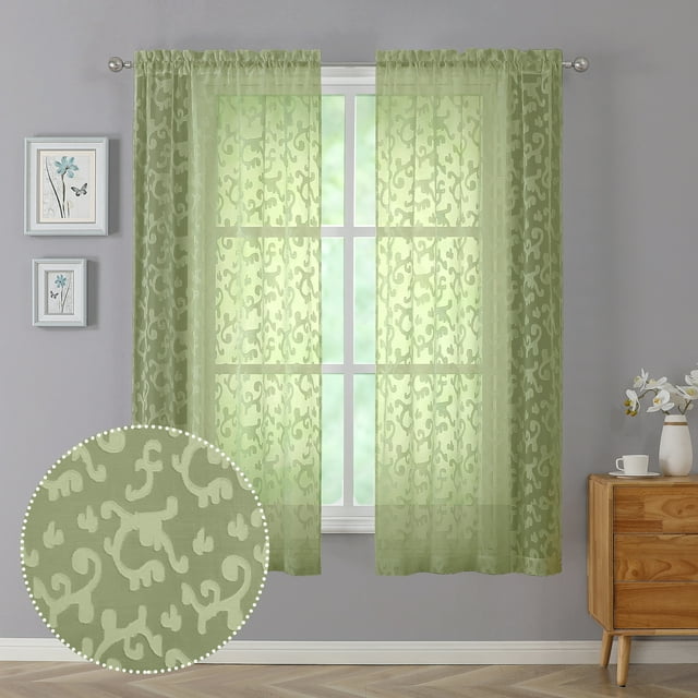 OVZME Sheer Curtains 63 Inches Long 2 Panels, Rod Pocket Solid Window