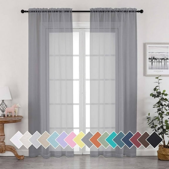 OVZME Sheer Curtains 84 inch Length 2 Panels Set, Semi Transparent Voile Rod Pocket Sheer Window Drapes for Bedroom Living Room Dining Wedding Party Backdrop, 42W x 84L inch Charcoal Grey