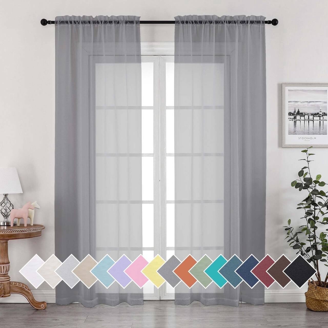 OVZME Sheer Curtains 84 inch Length 2 Panels Set, Semi Transparent ...