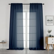 OVZME Sheer Curtains Extra Long 96 inch 2 Pcs- Casual Style Airy & Breathable with Amount Light Sheer Panels for Patio/Glass Door (1 Pair set=total 80 inches Wide, Each W40" x L96", Navy Blue)