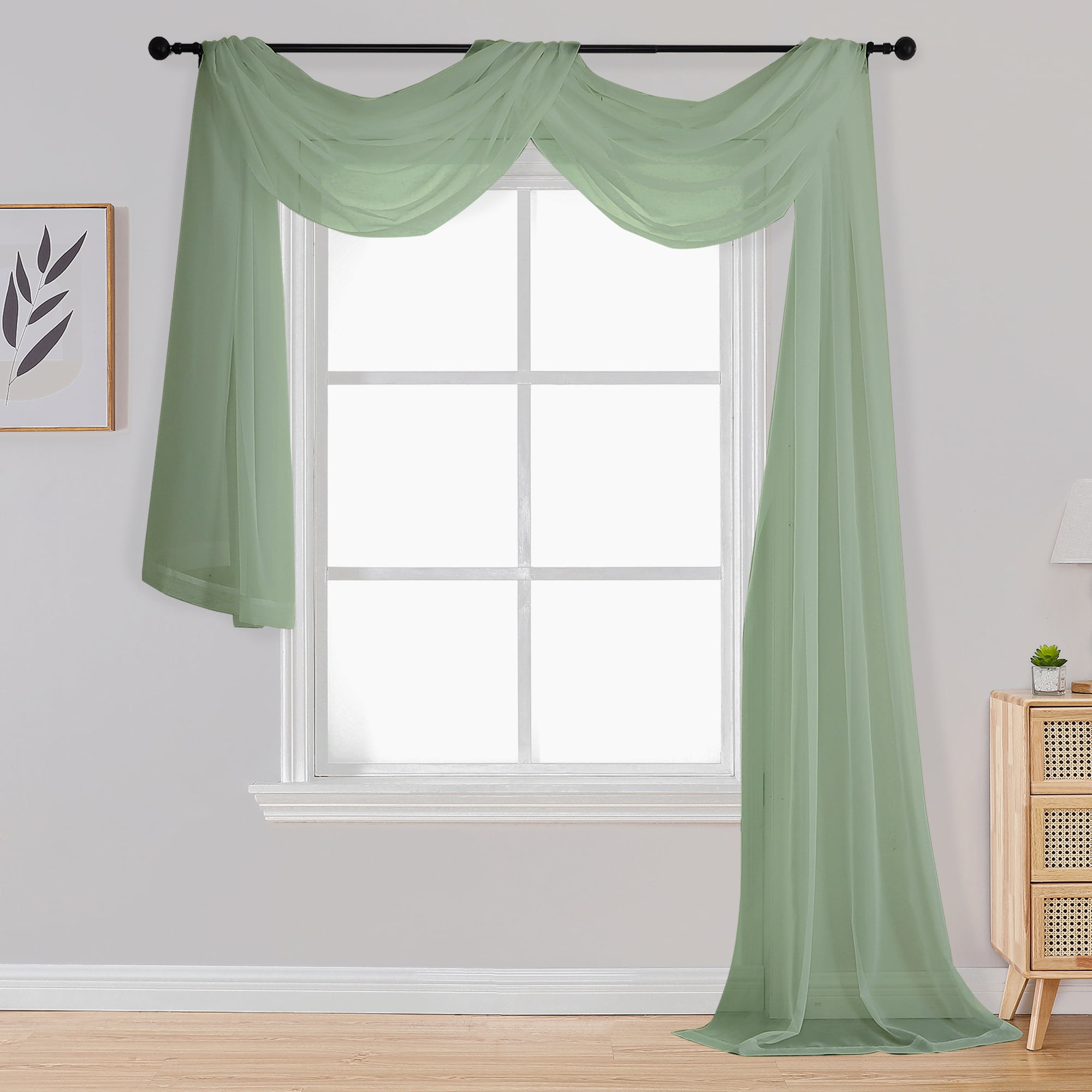 OVZME Sheer Scarf Valances for Windows 216 in Extra Long, Window Scarf