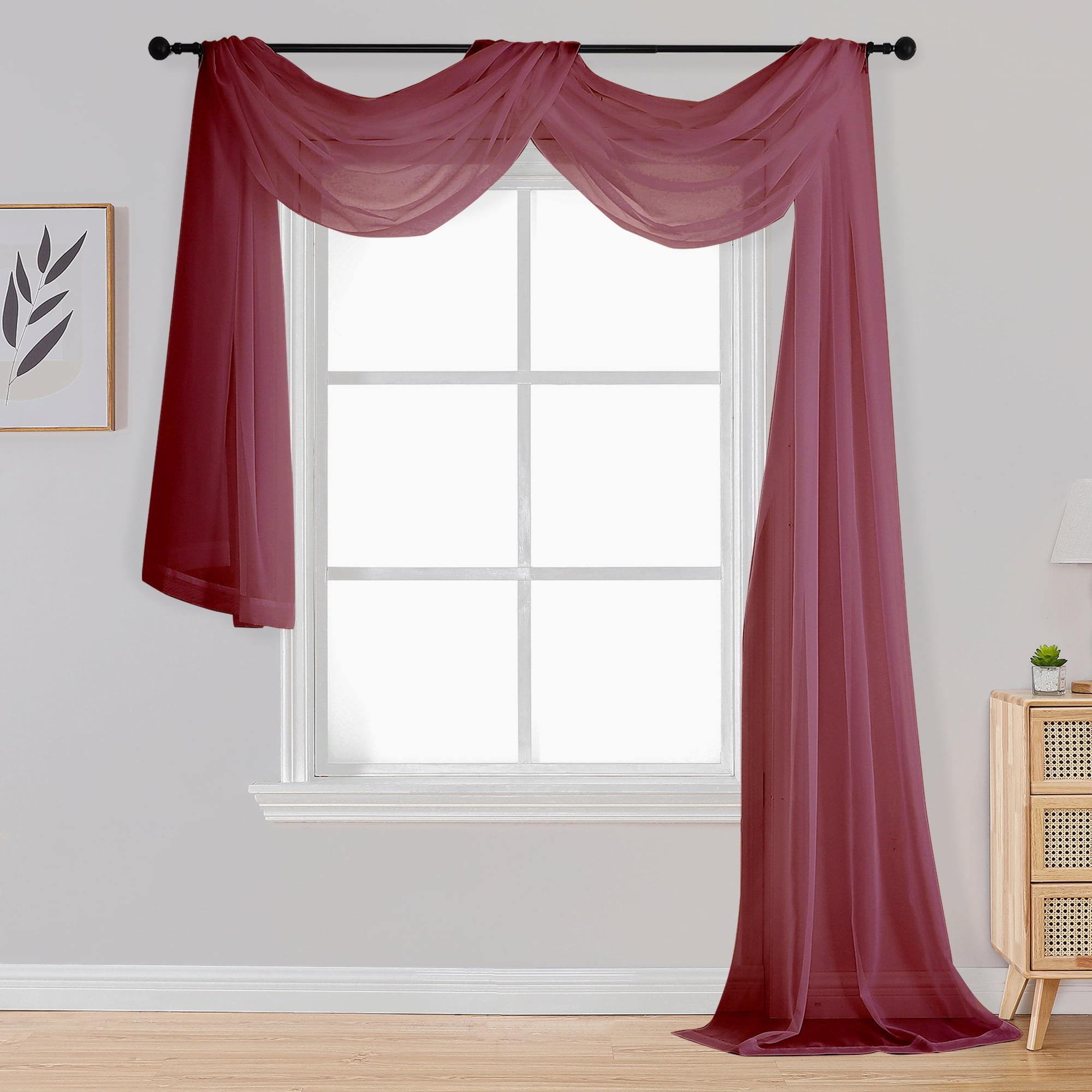OVZME Sheer Scarf Valances for Windows 216 inch Extra Long, Window