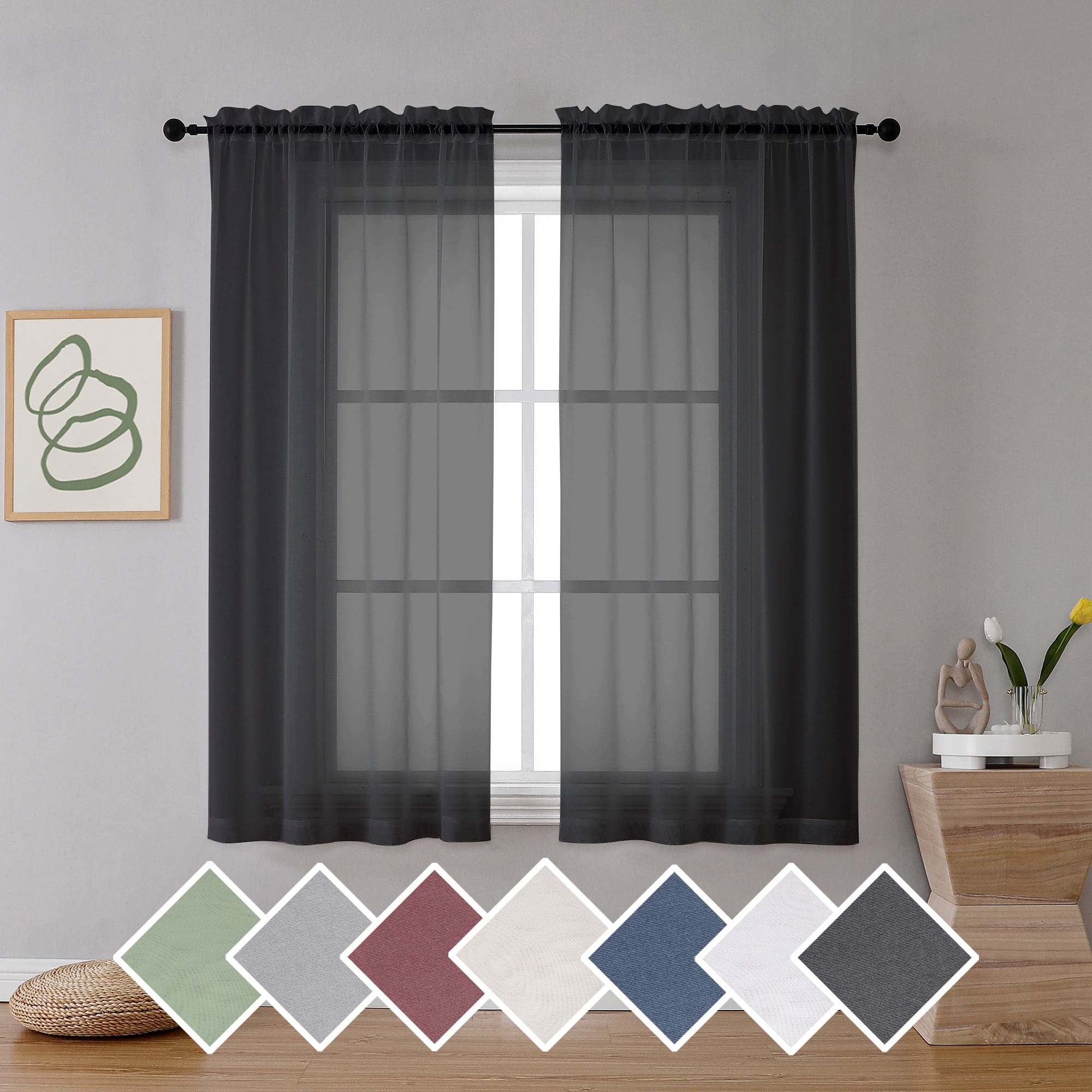 OVZME Sheer Window Curtain Panels 63 inches Length, 2 Pieces, Voile Top Dual Rod Pockets Light Filte(图1) OVZME Sheer Window Curtain Panels 63 inches Length, 2 Pieces, Voile Top Dual Rod Pockets Light Filte(图1)