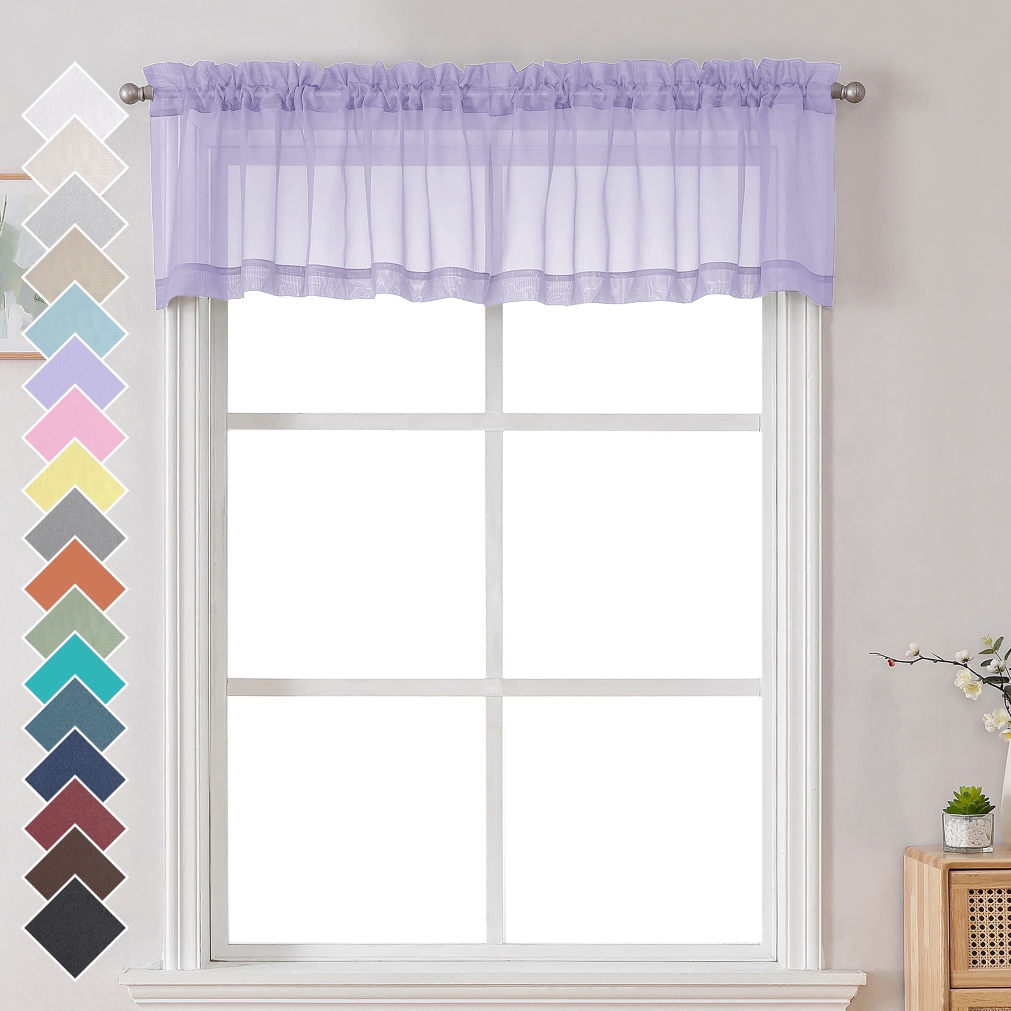 Pocket Topper OVZME 42x14 Lavender Sheer Curtains for Small Windows 2 Pack, 14