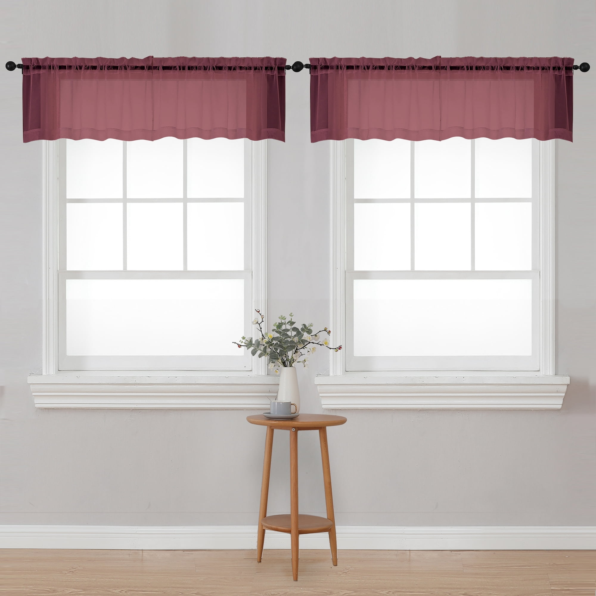 OVZME Sheer Window Curtain Valances 4pcs Set, Light Filtering Kitchen ...