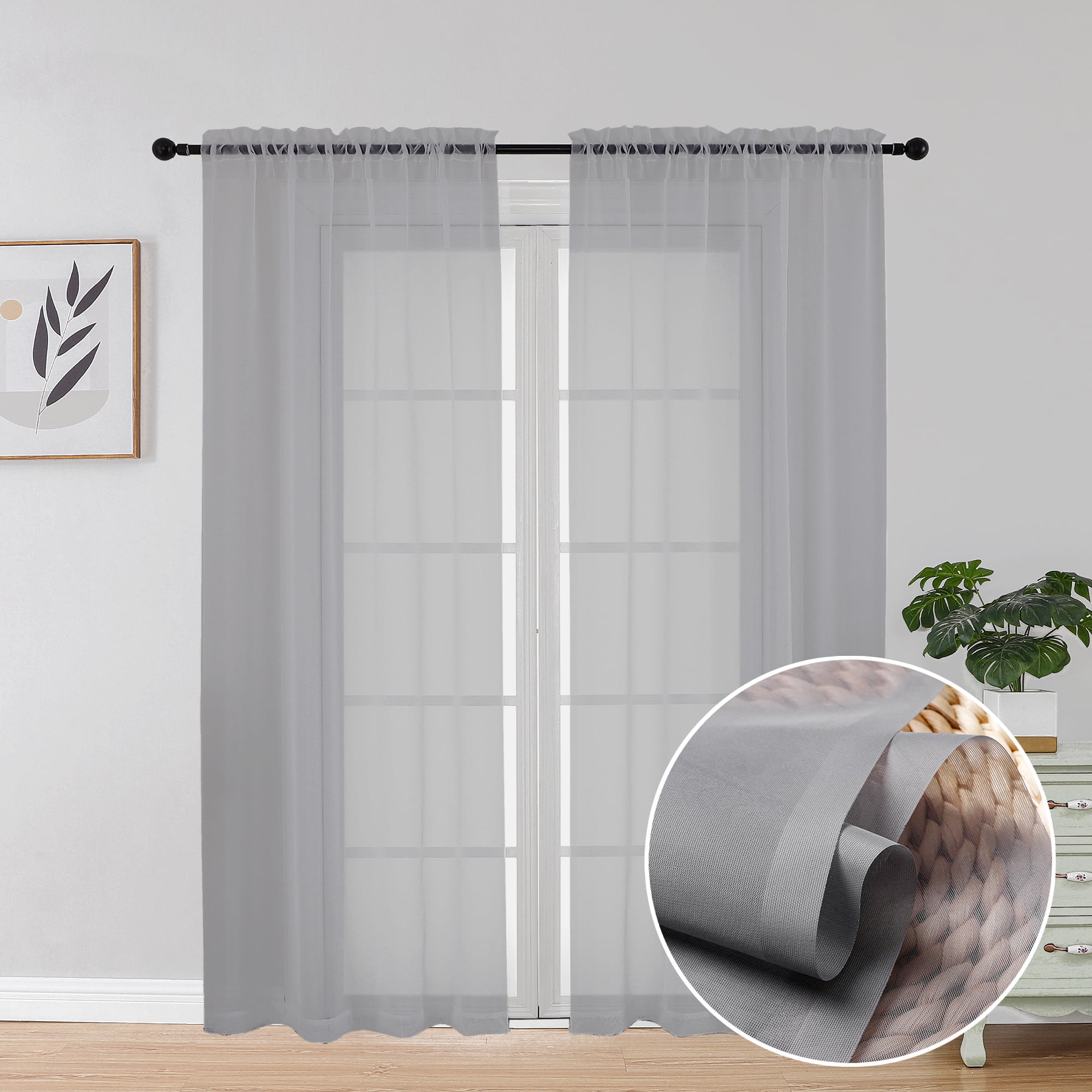 OVZME Sheer Window Curtains 72 inch Length 2 Pcs- Rod Pocket Living ...