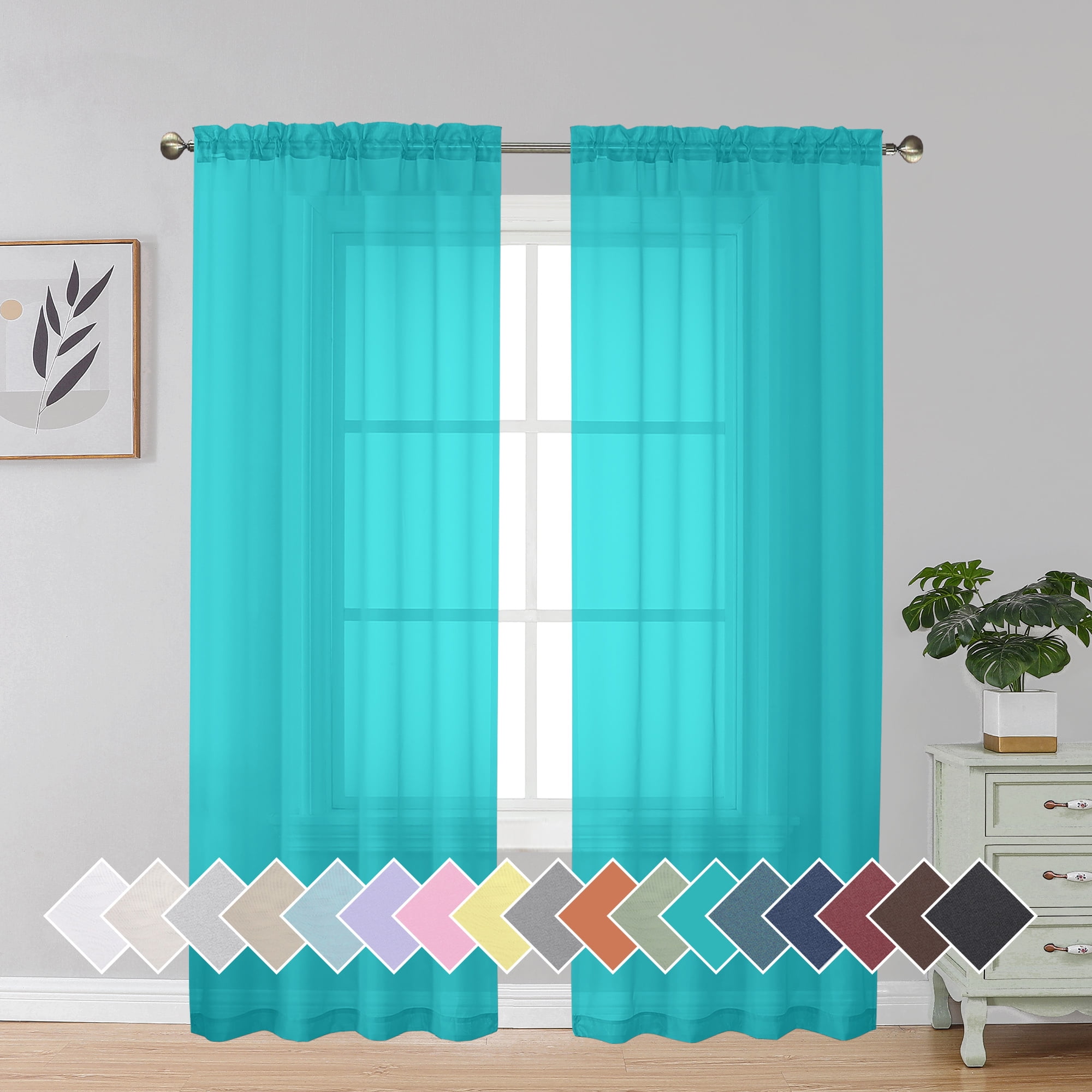 OVZME Sheer Window Curtains 72 inch Long 2 Pieces, Short Semi Sheer Rod Pockets Light Filtering