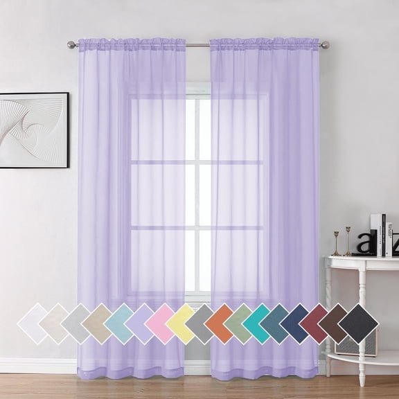 OVZME Lavender Sheer Curtains 84 inch Long 2 Panels Set, Rod Pocket Breathable Solid Voile Panel Drapery for Bedroom/Patio Door/Wedding/Backdrop/Living Room, Each 42W x 84L, Lavender