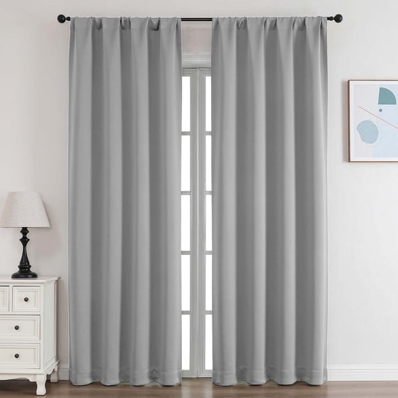 OVZME Silver Blackout Curtains for Bedroom 84 Inch Long 2 Panels Set, Thermal Insulated Drapes for Privacy in Living Room and Nursery, 40W x 84L Inch, Silver