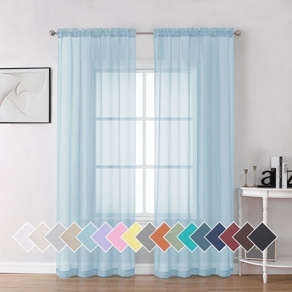 OVZME Sky Blue Sheer Curtains 84 inch Length 2 Panels Set, Semi Transparent Voile Rod Pocket Window Drapes for Wedding Party Backdrop, Each 42W x 84L inch,Sky Blue