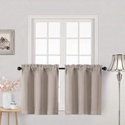 OVZME Stone 24 Inch Length Short Kitchen Tier Curtains, Rod Pocket Half Window Panels for Kitchen Bathroom Basement Cabinet Camper RV, 2 PCS, Each 30" Wx24" L, Stone