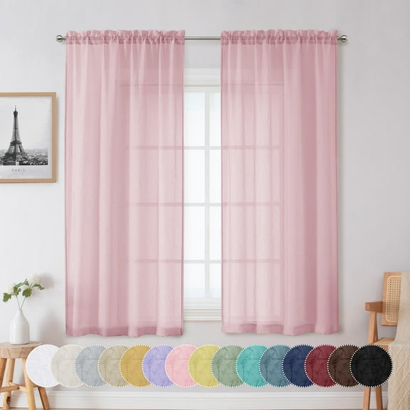 OVZME Blush Pink Crushed Sheer Curtains 63 Inches Long 2 Panels Set, Top Rod Pocket Light Filtering Airy Textured Window Curtains for Cortinas Transparentes Para Sala, Each 42x63 inches