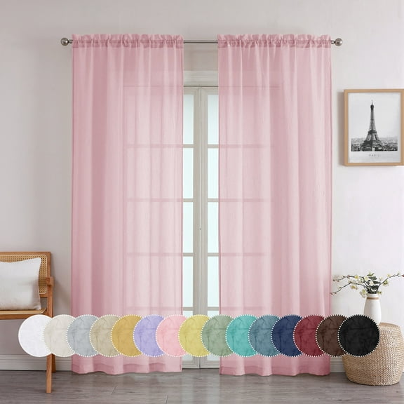 OVZME Blush Pink Crushed Sheer Curtains 42x84 Inch - 2 Panels, Crinkled Voile Drapes with Rod Pocket for Girls Room & Nursery, Lightweight Airy Window Treatment (Cortinas Para Habitacion)