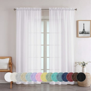 OVZME Troy White Crushed Sheer Curtains 84 inches Long 2 Panels, Light Filtering Privacy Solid Texture Curtains with Rod Pocket Soft Breathable Window Treatments for Bedroom Living Room, 42Wx84L