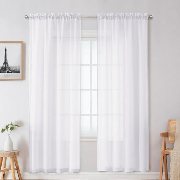 OVZME Troy White Crushed Sheer Door Curtains 72 inch Long 2 Panels, Privacy Soft Crushed Solid Elegant Dining Room Curtains and Drapes Rod Pocket Farmhouse Decor for Bedroom Living Room,42Wx72L Inch