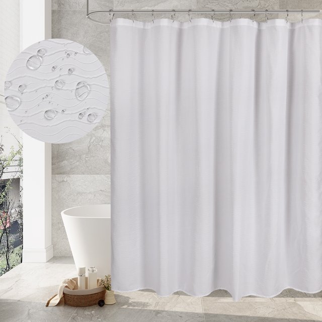 OVZME White 3D Embossed Waves Shower Curtain 72 inches Length, Wrinkle