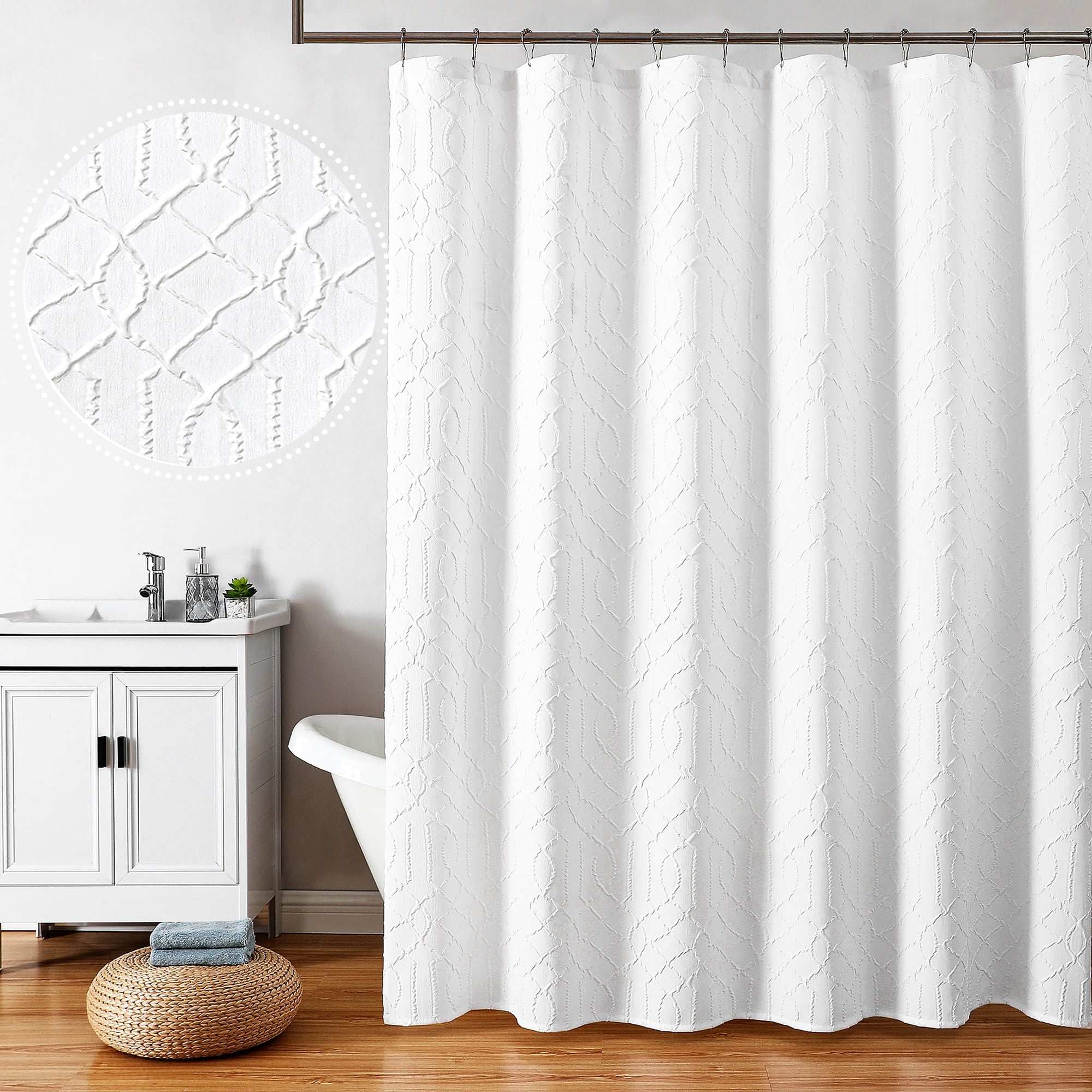 OVZME White Embossment Shower Curtains for Bathroom, Modern Farmhouse ...