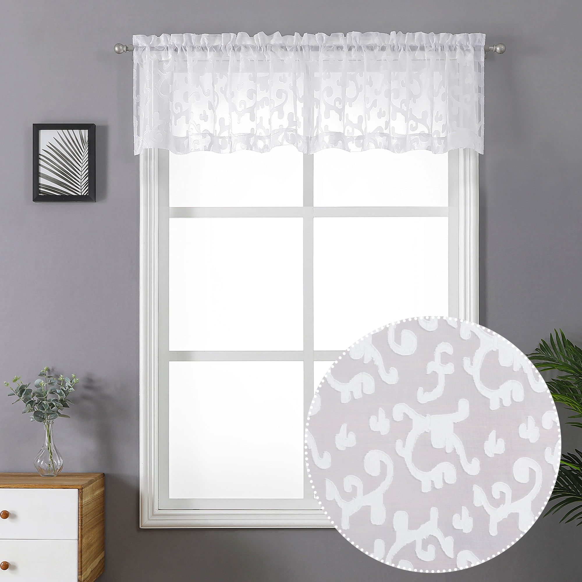OVZME White Kitchen Curtains, 42"W x 14"L, 2 Panels, Light Filtering for Nursery, Living Room  (图1)