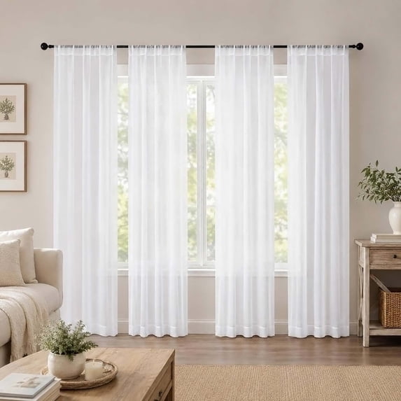 OVZME White Sheer Curtains 4 Panels 84 Inch Long, Rod Pocket Voile Sheer Wide Window Drapes for Sliding Door Living Room, 52x84 Inch Each Panel
