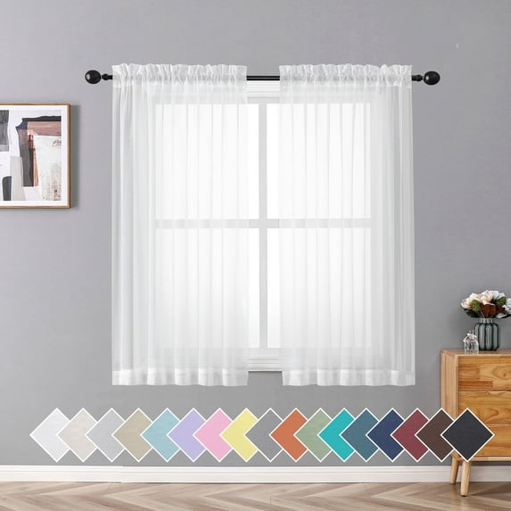 OVZME White Sheer Curtains 54 inch Long 2 Panels, Short Voile Drapes for Kitchen Dinning Small Windows Kids Room Bathroom Living Room Bedroom, Rod Pocket, 42x54 inches, Total 84 inches Width