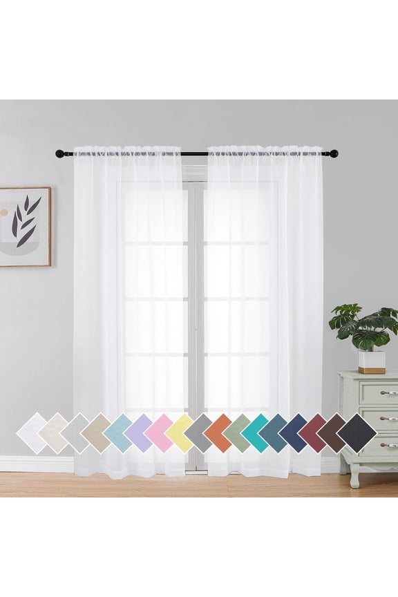42x72 White Sheer Curtains 2 Pack, 72 Inch Long Door Curtain for French Doors Sliding Glass Door, Soft Voile Sheers for Living Bedroom, Each 42"Wx72"L