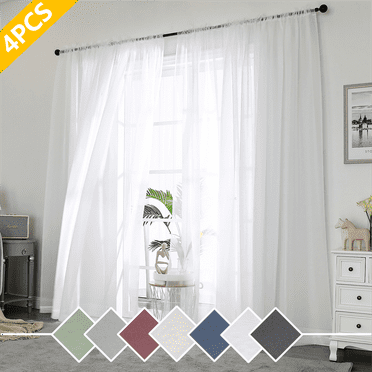 OVZME White Sheer Curtains 84 Inch Length 4 Panels, Semi Transparent Voile Rod Pocket Sheer Window Drapes for Bedroom Bed Canopy Living Room Dining Wedding Party Backdrop, 4 Pack of 40W x 84L inch