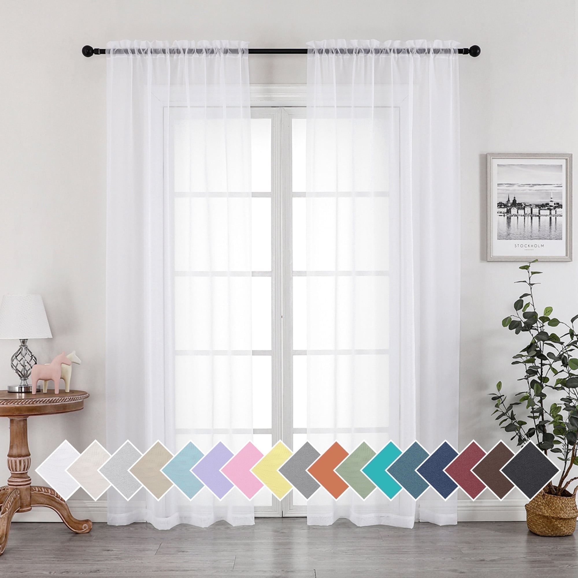 Walmart Coupons of OVZME White Sheer Curtains 84 inch Length 2 Panels Set, Semi Transparent Voile Rod Pocket Sheer Window Drapes for Bedroom Living Room Dining Wedding Party Backdrop, 40W x 84L inch