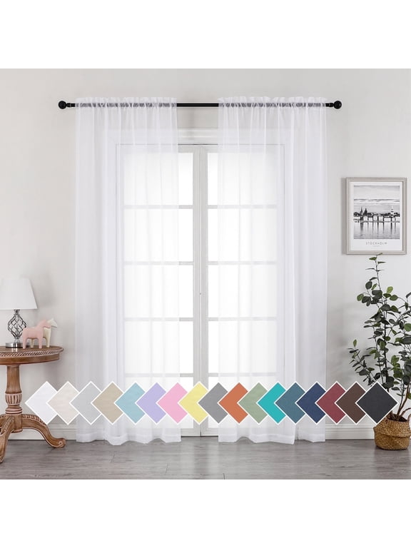 White Sheer Curtains 84 inch Length 2 Panels Set, Semi Transparent Voile Rod Pocket Sheer Window Drapes for Bedroom Living Room Dining Wedding Party Backdrop, 42W x 84L inch