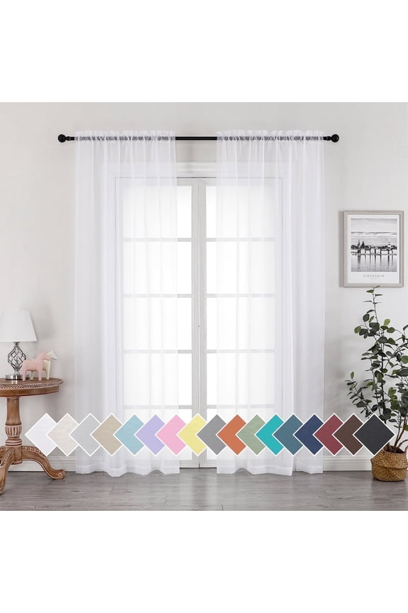 White Sheer Curtains 84 inch Length 2 Panels Set, Semi Transparent Voile Rod Pocket Sheer Window Drapes for Bedroom Living Room Dining Wedding Party Backdrop, 42W x 84L inch