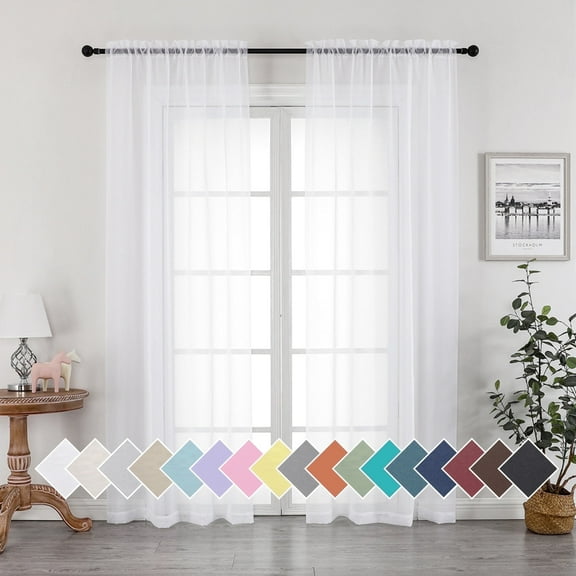 OVZME White Sheer Curtains 84 inch Length 2 Panels Set, Semi Transparent Voile Rod Pocket Sheer Window Drapes for Bedroom Living Room Dining Wedding Party Backdrop, 42W x 84L inch