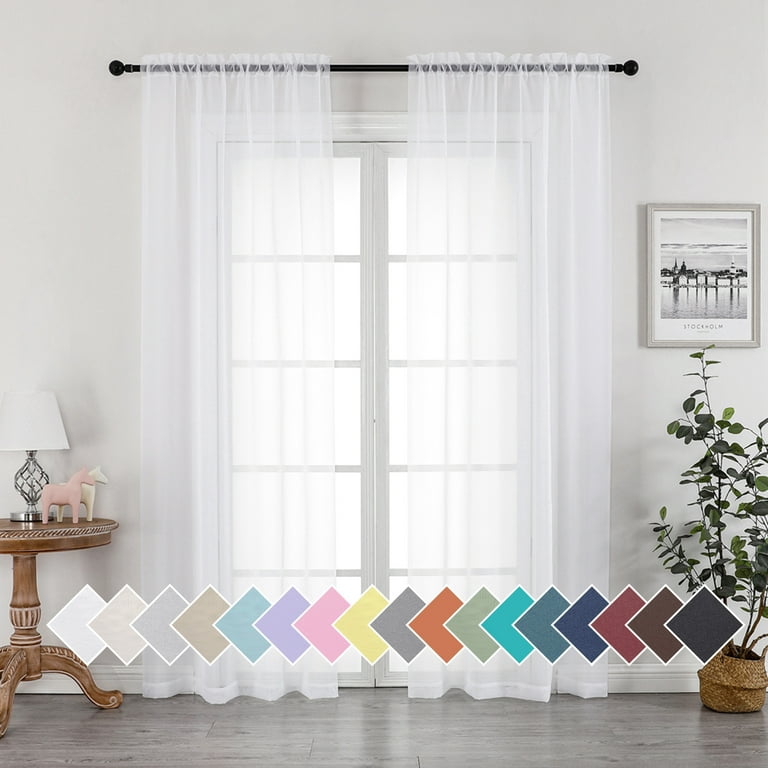 OVZME White Sheer Curtains 84 inch Length 2 Panels Set, Semi Transpare