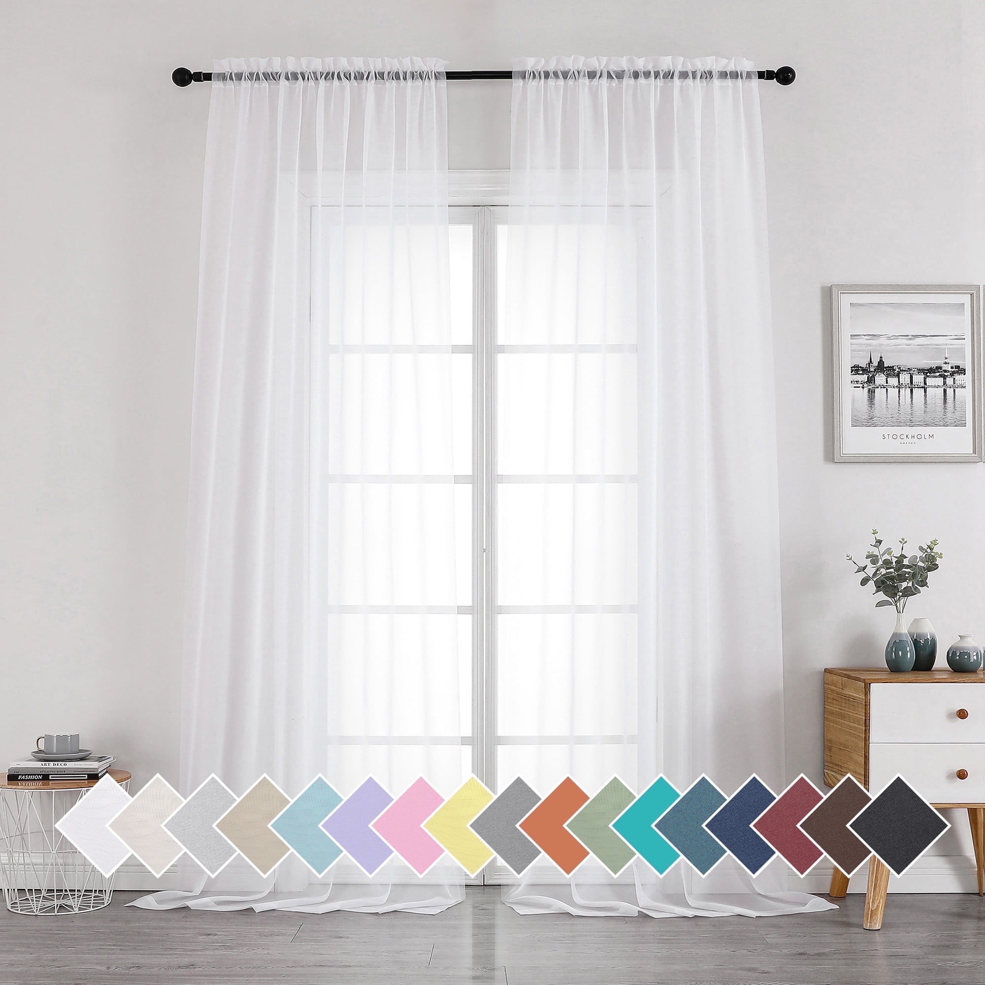 OVZME White Sheer Curtains 96 inches Long Window Curtains 2 Panels Pair, Solid Elegant Window Voile Panels/Drapes/Treatment/Backdrop for Bedroom Living Room Wedding Party Decor, 42"Wx96"L, 8FT L