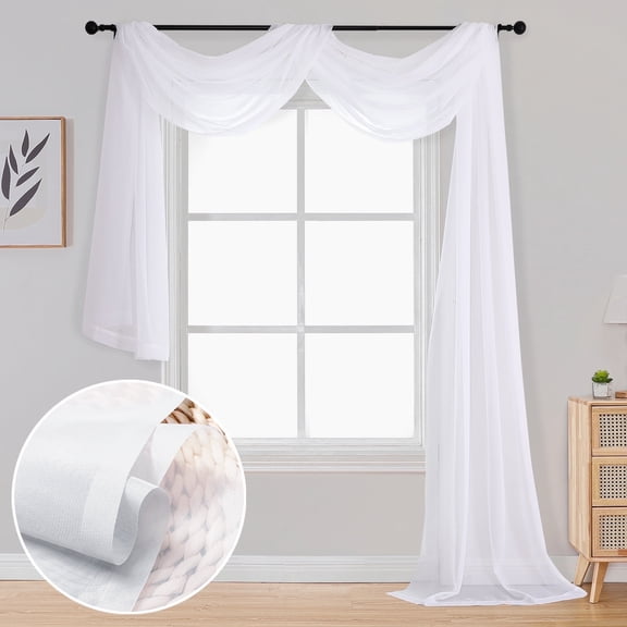 OVZME White Scarf Valance 216 Inches Long, Extra Long 18FT Sheer Curtain Drapes for Wedding Party Backdrop & Living Room Bedroom Decor, 1 Panel 42"Wx216"L