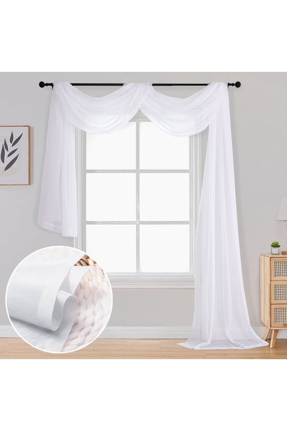 White Scarf Valance 216 Inches Long, Extra Long 18FT Sheer Curtain Drapes for Wedding Party Backdrop & Living Room Bedroom Decor, 1 Panel 42"Wx216"L