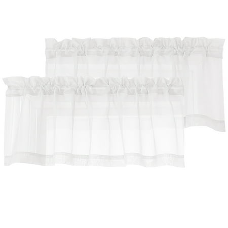 OVZME White Sheer Window Valance Curtains, Light Filtering Kitchen Valances Windows Treatment Small Rod Pockets Voile Sheer Curtains for Living Room/Bathroom/Basement 2PCS Set, 40 x 14 Inch White