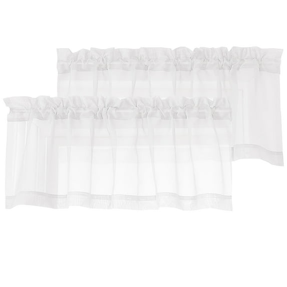 OVZME White Sheer Curtains for Small Windows, 42 in x 14 in 2 Pack Voile Rod Pocket Valance