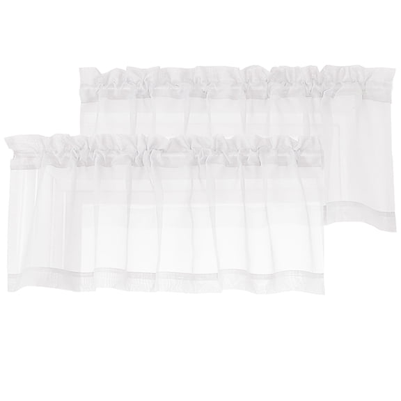 OVZME 42x14 White Sheer Curtains for Small Windows 2 Pack, 14" Short Cafe Valance for Kitchen Bathroom, Soft Voile Rod Pocket Topper Curtains, Each 42Wx14L