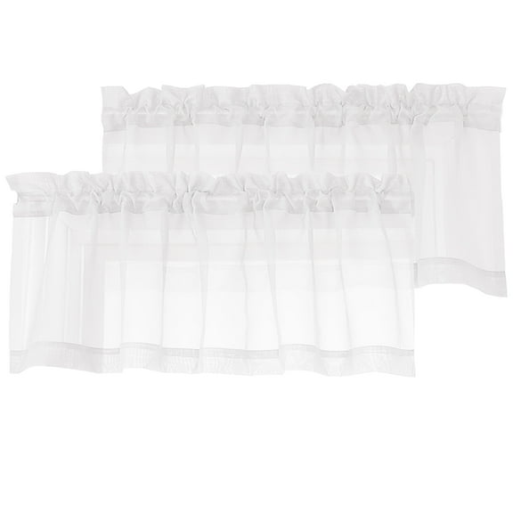 OVZME White Sheer Window Valance Curtains, Light Filtering Kitchen Valances Windows Treatment Small Rod Pockets Voile Sheer Curtains for Living Room/Bathroom/Basement 2PCS Set, 42 x 14 Inch White