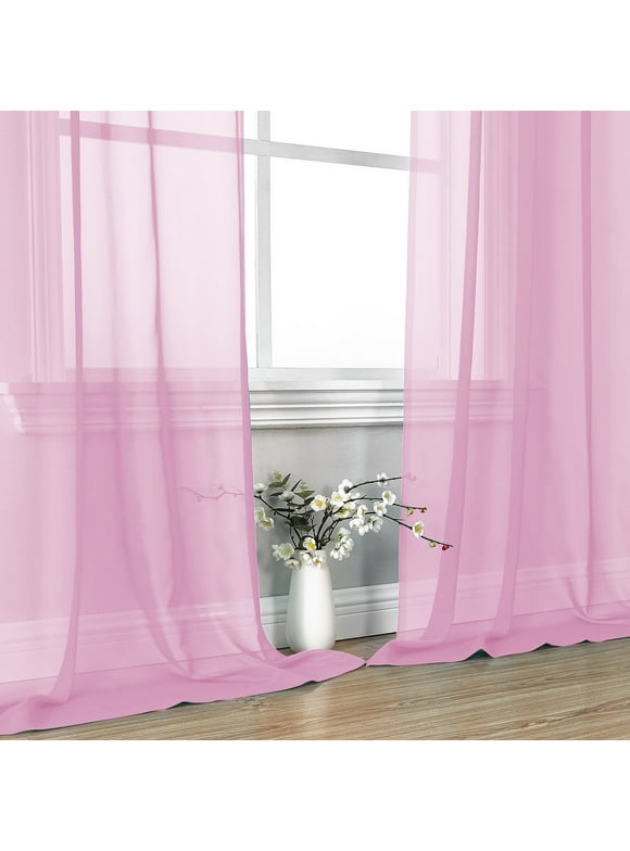 OVZME Window Pink Sheer Curtains 84 inch Lengh 2 Panels for Living Room, Privacy Semi Sheer Window Drapes for Bedroom Photography Backdrop Bathroom Home Office, 40W x 84L inches, Light Pink 7 FT Long