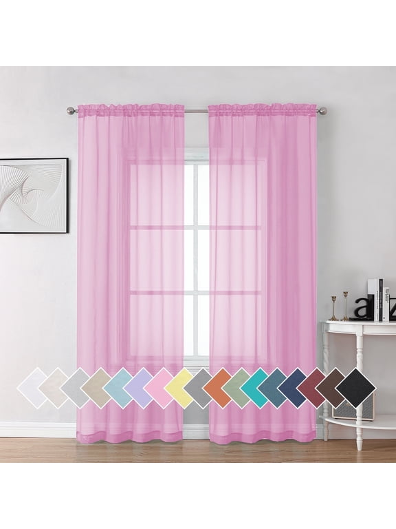 Pink Sheer Curtains 84 inch Lengh 2 Panels for Living Room, Privacy Semi Sheer Window Drapes for Bedroom Photography Backdrop Home Office, 42W x 84L inches, Light Pink 7 FT Long
