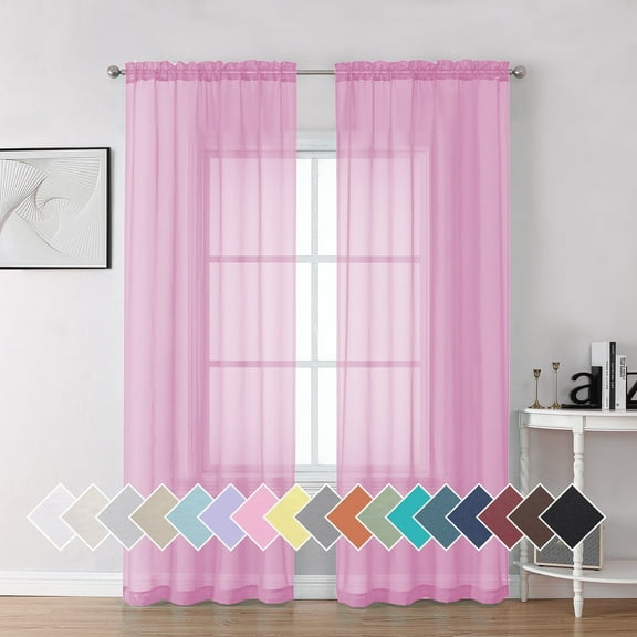 OVZME Window Pink Sheer Curtains 84 inch Lengh 2 Panels for Living Room, Privacy Semi Sheer Window Drapes for Bedroom Photography Backdrop Bathroom Home Office, 42W x 84L inches, Light Pink 7 FT Long
