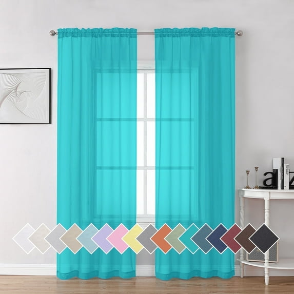 OVZME Window Sheer Curtain 84 inch Lengh 2 Panels Turquoise Curtains for Living Room Privacy Semi Sheer Window Drapes for Bedroom Photography Backdrop Bathroom Home Office,42W x 84L inches,7 FT Long