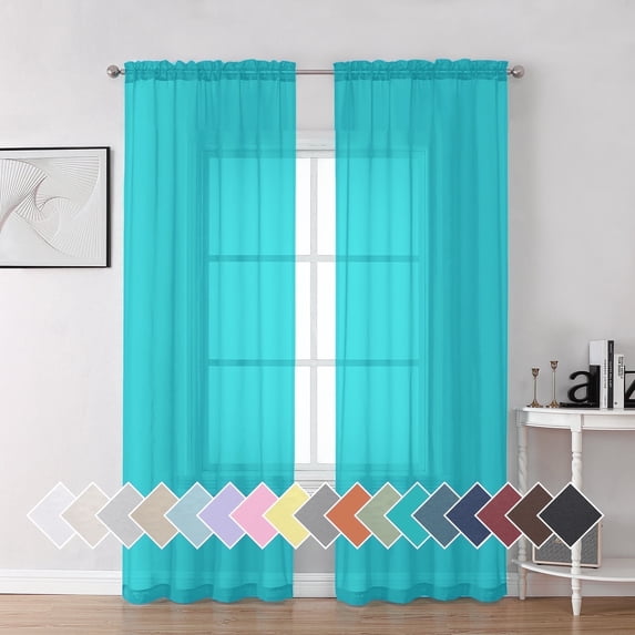 OVZME Turquoise Sheer Curtain 84 inch Lengh 2 Panels, Privacy Semi Sheer Window Drapes for Bedroom Photography Backdrop Bathroom Home Office,42W x 84L inches,7 FT Long