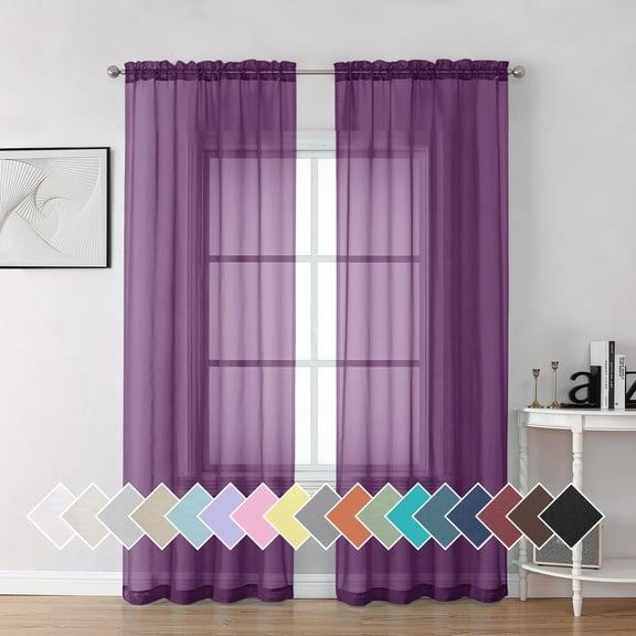 OVZME Window Sheer Curtains 84 inch Lengh 2 Panels for Living Room Privacy Semi Sheer Window Drapes for Bedroom Photography Backdrop Bathroom Home Office, 42W x 84L inches, Plum, 7 FT Long
